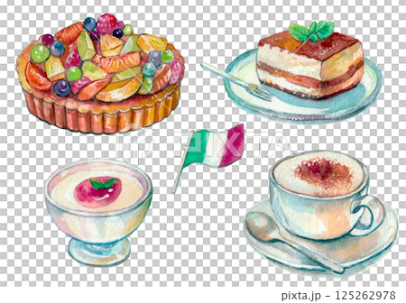 Italian dolce material painted with watercolors 125262978