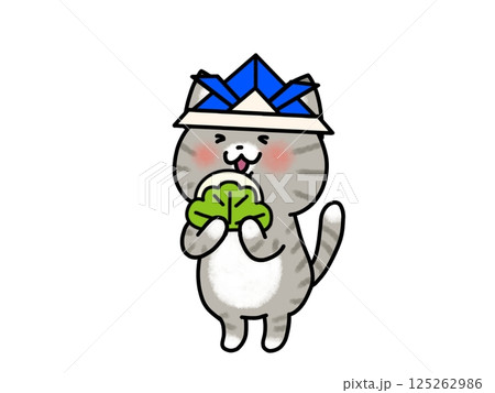 こどもの日に柏餅を食べるネコちゃんのイラスト こどもの日に柏餅を食べるネコちゃんのイラスト 125262986