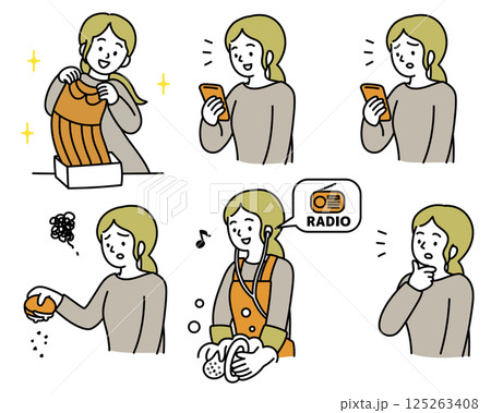 お金とスマホを使う主婦のベクターイラストセット お金とスマホを使う主婦のベクターイラストセット 125263408