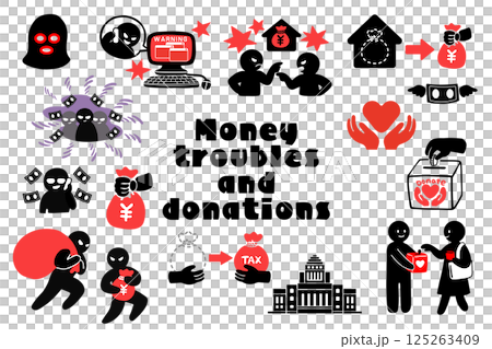 Money troubles and donations vector illustration set Money troubles and donations vector illustration set 125263409