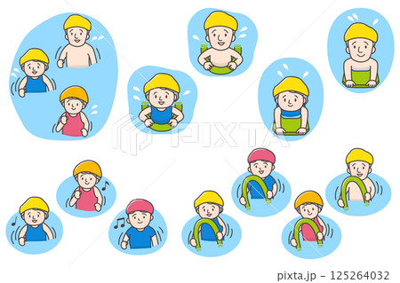 プールで泳いだり運動するシニアのイラストセット 125264032