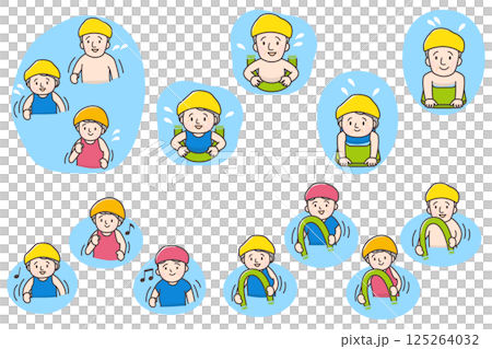 プールで泳いだり運動するシニアのイラストセット 125264032