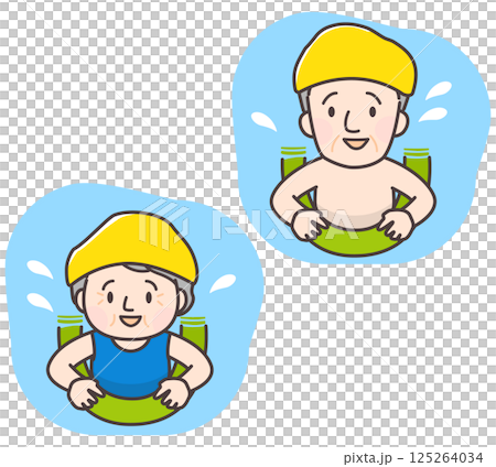 老年男性和女性使用浮標進行水下運動的插圖 125264034