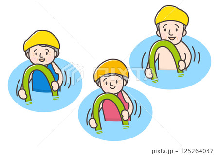 プールで浮具を使ってエクササイズをするシニア3人のイラスト 125264037
