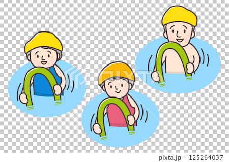 三位老人在泳池中使用浮板鍛鍊的插圖 三位老人在泳池中使用浮板鍛鍊的插圖 125264037