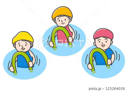 プールで浮具を使ってエクササイズをする女性3人のイラスト プールで浮具を使ってエクササイズをする女性3人のイラスト 125264038