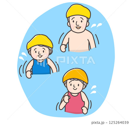 水中でウォーキングする3人のシニアのイラスト 125264039