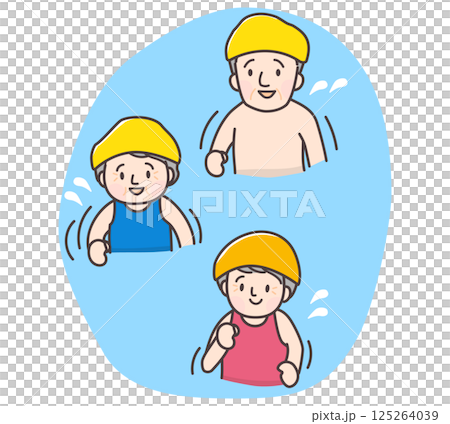 水中でウォーキングする3人のシニアのイラスト 125264039