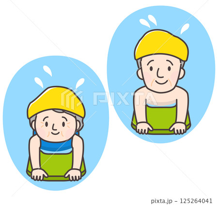 ビート板を使って泳ぐ高齢者夫婦のイラスト 125264041