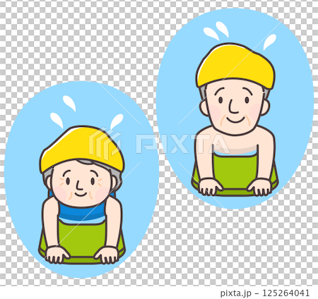 ビート板を使って泳ぐ高齢者夫婦のイラスト 125264041