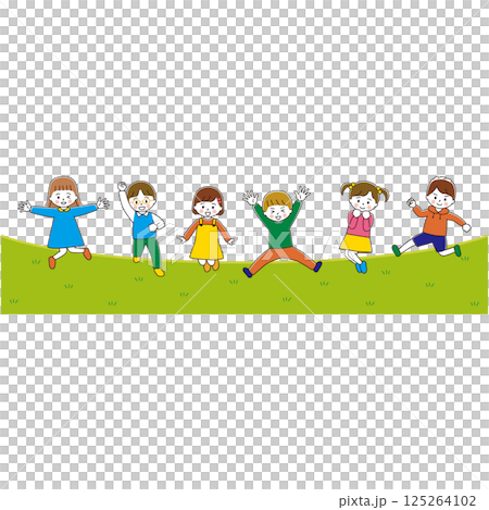 ジャンプする子どもたちのイラストセット 芝生 ジャンプする子どもたちのイラストセット 芝生 125264102