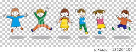 ジャンプする子どもたちのイラストセット 125264104