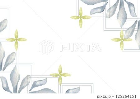Abstract ornament with Greek floral motifs watercolor banner template. Hand drawn isolated frame with geometric elements in pastel color for card,invitation,concept packing design 125264151
