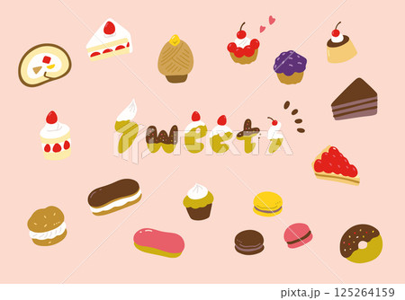 かわいいケーキのイラスト素材セット 125264159
