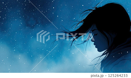 Silhouette of woman against starry night sky, evoking sense of wonder 125264233
