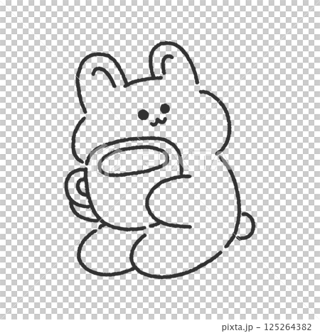 コーヒーを持ったウサギ　線画 125264382