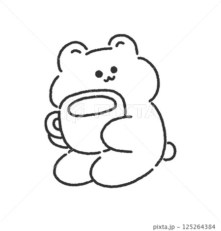 コーヒーを持ったクマ 線画 コーヒーを持ったクマ 線画 125264384