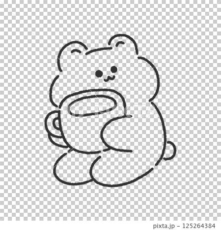 コーヒーを持ったクマ 線画 コーヒーを持ったクマ 線画 125264384