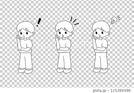 靈感兒童男孩黑白線描全身 靈感兒童男孩黑白線描全身 125264396