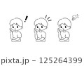 ひらめきキッズ　男の子白黒線画上半身 125264399