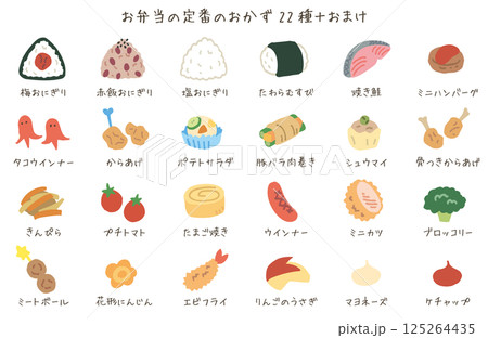 お弁当の定番のおかず22種/名称あり(ベクターあり) お弁当の定番のおかず22種/名称あり(ベクターあり) 125264435