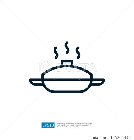 Cooking Pan Icon with Steam Rising Signifying Culinary Activity and Food Preparation in a Modern Kitchen Setting 125264495