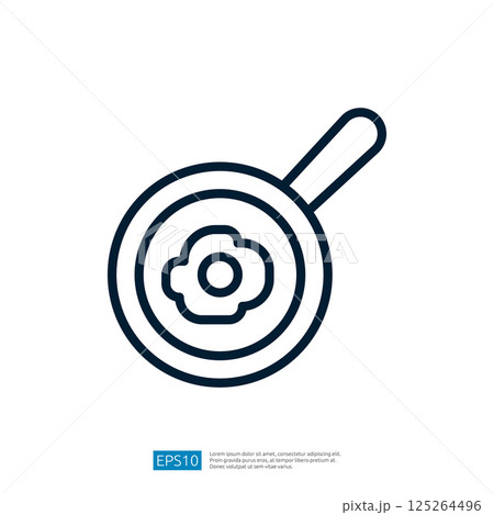 Cooking Icon of a Frying Pan with an Egg Representing Breakfast Preparation in a Modern Kitchen Environment 125264496