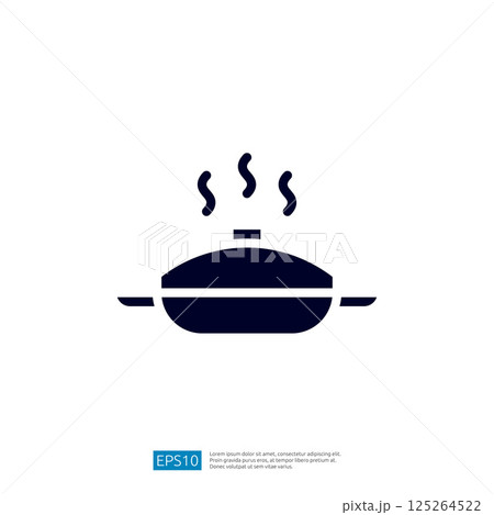 Icon of a Hot Steaming Cooking Pan with Lid and Aroma Rising in a Minimalist Kitchen Environment 125264522