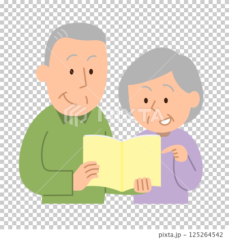 Senior couple discussing while looking at notes 125264542