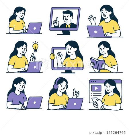 Online learning is depicted through various...のイラスト素材 [125264765] - PIXTA