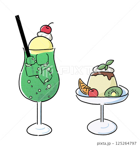 レトロな喫茶店　メロンソーダとプリンアラモード 125264797