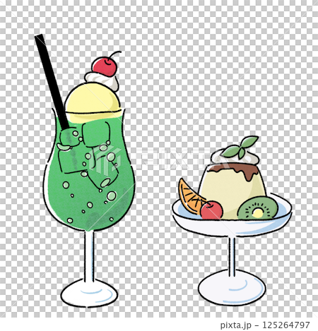 レトロな喫茶店　メロンソーダとプリンアラモード 125264797