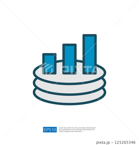 Data Analyst Icon Illustrating Financial Growth with Stacked Coins and Rising Bar Graph Representing Insights and Metrics 125265346