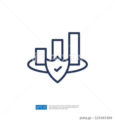 Data Analyst Icon Featuring Bar Graphs in a Shield Symbolizing Business Growth and Financial Security with Analytical Insights 125265369