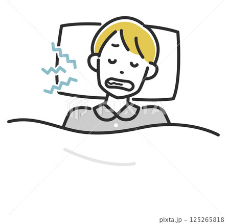睡眠中の歯ぎしりに悩む男性のイラスト 125265818