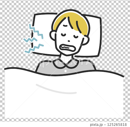 睡眠中の歯ぎしりに悩む男性のイラスト 125265818