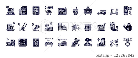Diverse Food Delivery Icons Representing Meals, Services, and Culinary Options for Modern Dining Experience Diverse Food Delivery Icons Representing Meals, Services, and Culinary Options for Modern Dining Experience 125265842