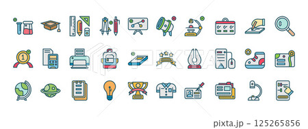 Collection of Colorful Education Icons Representing Various Aspects of Learning Technologies and Educational Topics Collection of Colorful Education Icons Representing Various Aspects of Learning Technologies and Educational Topics 125265856