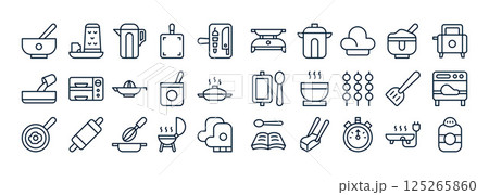 Graphic Icons of Various Cooking Utensils and Ingredients for Culinary Arts and Mealtime Preparation 125265860
