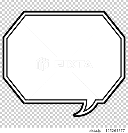 A simple black and white double-lined speech bubble, octagonal with corners, facing right 02 125265877