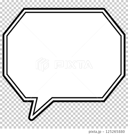 A simple black and white double-lined speech bubble, octagonal with corners, facing left 03 125265880