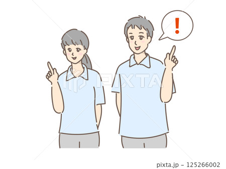 優しい色合いで描いた、指差しで説明する介護士(吹き出し付) 優しい色合いで描いた、指差しで説明する介護士(吹き出し付) 125266002