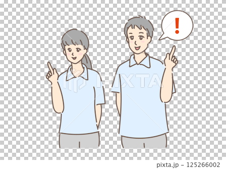 優しい色合いで描いた、指差しで説明する介護士(吹き出し付) 優しい色合いで描いた、指差しで説明する介護士(吹き出し付) 125266002