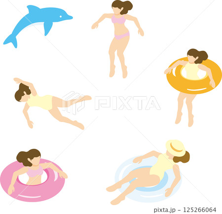 アイソメトリック 人物 女性 海 プール 水着 水泳 夏 スポーツ レジャー イラスト素材セット アイソメトリック 人物 女性 海 プール 水着 水泳 夏 スポーツ レジャー イラスト素材セット 125266064