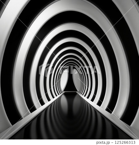 Ai generated Black and white tunnel creating zoom effect with concentric arches Ai generated Black and white tunnel creating zoom effect with concentric arches 125266313