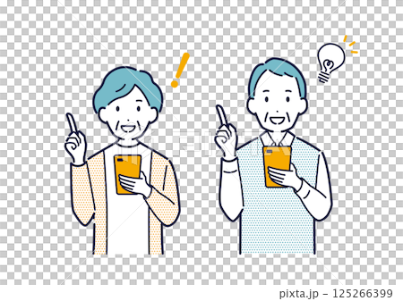 Illustration of an elderly person giving directions with a smartphone 125266399