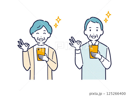 スマホを持ってOKサインをする高齢者のイラスト 125266400