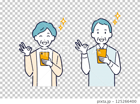 スマホを持ってOKサインをする高齢者のイラスト 125266400
