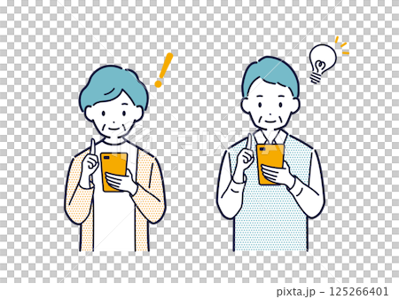 笑顔でスマホを使う高齢者のイラスト 125266401