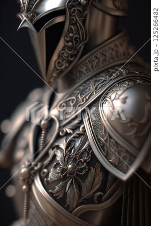 Ai generated Ornate medieval suit of armor gleaming in candlelight Ai generated Ornate medieval suit of armor gleaming in candlelight 125266482